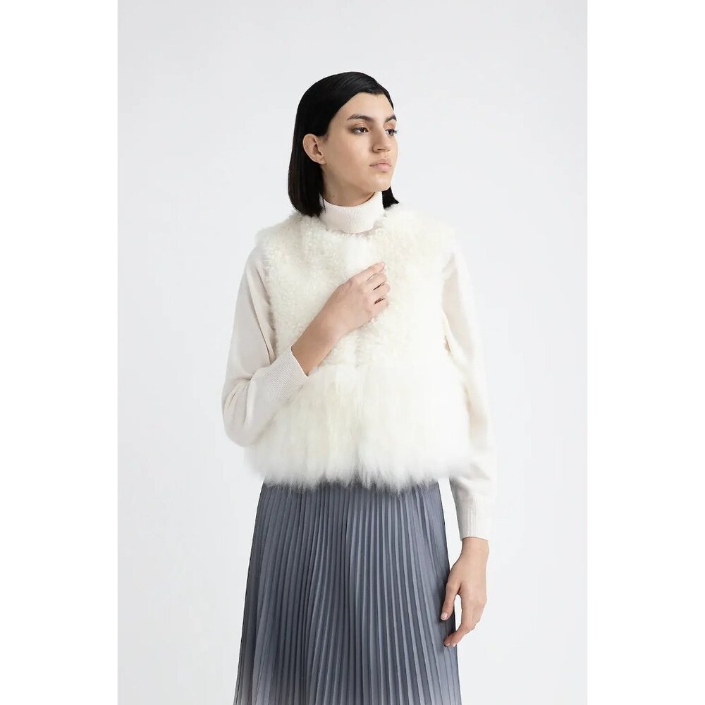 Peserico Goat Fur Vest White Size 38 NWT